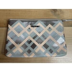 Stella & Dot make up cosmetic travel bag. Full Zip. Metallic Colors. Gold tan